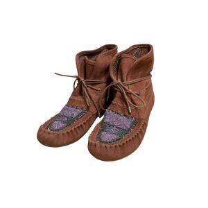 The Sak Harvest Helena Beaded Suede Moccasin Booties Women's Size 7.5